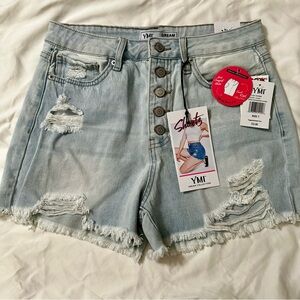 BNWT YMI Blue Distressed Jean Shorts High-Waisted